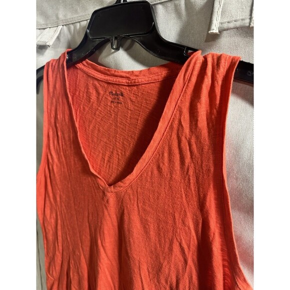 Madewell Top Womens M Orange V-Neck Tank Sleeveless Cotton Solid Knit Pullover - Picture 3 of 5